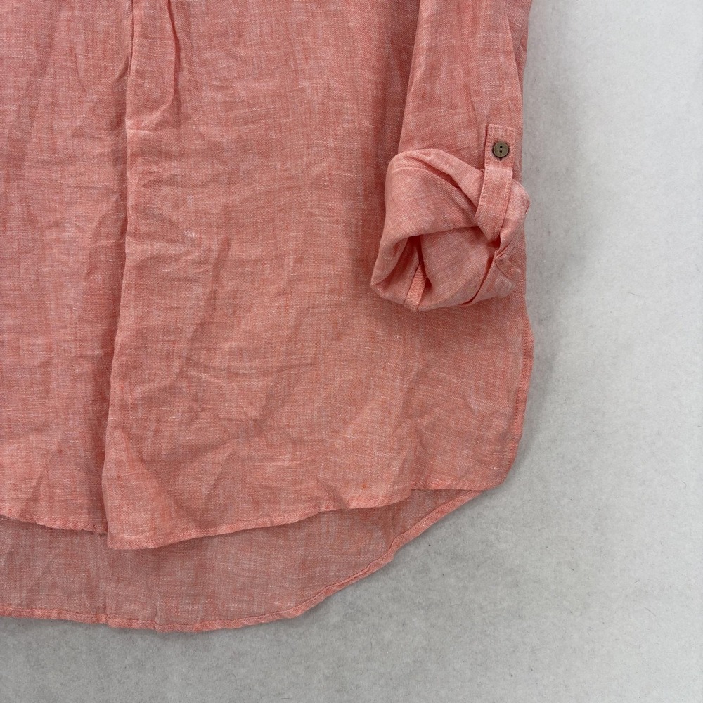 Sigrid Olsen Blouse Womens Small Pink 100% Linen Collared Roll Tab Tunic Top - Picture 3 of 11